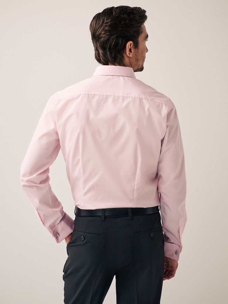 Pink Slim Fit Easy Care Double Cuff Smart Shirt - Image 2 of 7