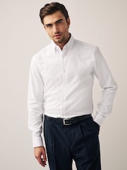 White Regular Fit Double Cuff Easy Care Oxford Shirt - Image 1 of 7