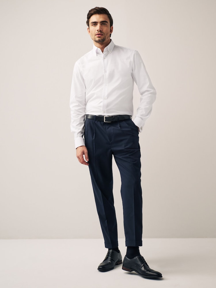 White Regular Fit Double Cuff Easy Care Oxford Shirt - Image 2 of 7
