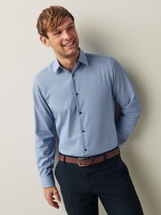 Navy Blue Regular Fit Textured Trimmed Single Cuff Shirt - Image 1 of 6