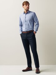 Navy Blue Regular Fit Textured Trimmed Single Cuff Shirt - Image 2 of 6