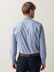 Navy Blue Regular Fit Textured Trimmed Single Cuff Shirt - Image 3 of 6