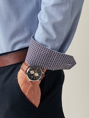 Navy Blue Regular Fit Textured Trimmed Single Cuff Shirt - Image 4 of 6