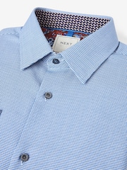 Navy Blue Regular Fit Textured Trimmed Single Cuff Shirt - Image 5 of 6