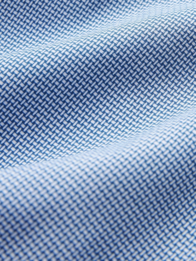 Navy Blue Regular Fit Textured Trimmed Single Cuff Shirt - Image 6 of 6