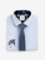 White/Navy Blue Check Slim Fit Single Cuff Single Cuff Shirt And Tie Pack - Image 1 of 3