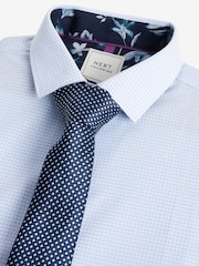 White/Navy Blue Check Slim Fit Single Cuff Single Cuff Shirt And Tie Pack - Image 2 of 3
