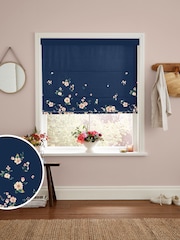 Cath Kidston Navy Spitalfields Border Made To Measure Roman 100% Cotton Blinds - Image 1 of 6