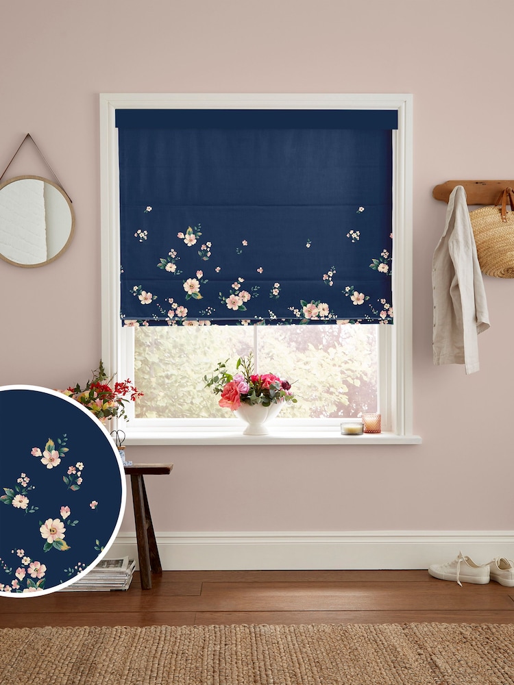 Cath Kidston Navy Spitalfields Border Made To Measure Roman 100% Cotton Blinds - Image 1 of 6
