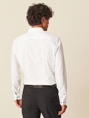 White Slim Fit 100% Cotton Textured Trimmed Single Cuff Shirt - Image 3 of 8