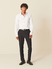 White Slim Fit 100% Cotton Textured Trimmed Single Cuff Shirt - Image 4 of 8
