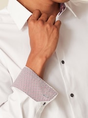 White Slim Fit 100% Cotton Textured Trimmed Single Cuff Shirt - Image 5 of 8