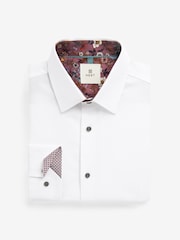 White Slim Fit 100% Cotton Textured Trimmed Single Cuff Shirt - Image 6 of 8