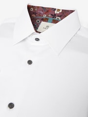 White Slim Fit 100% Cotton Textured Trimmed Single Cuff Shirt - Image 7 of 8