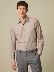 Neutral Brown Slim Fit Textured Trimmed Single Cuff Shirt - Image 1 of 9