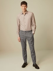 Neutral Brown Slim Fit Textured Trimmed Single Cuff Shirt - Image 2 of 9