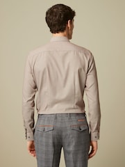 Neutral Brown Slim Fit Textured Trimmed Single Cuff Shirt - Image 3 of 9