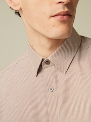 Neutral Brown Slim Fit Textured Trimmed Single Cuff Shirt - Image 4 of 9