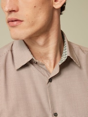 Neutral Brown Slim Fit Textured Trimmed Single Cuff Shirt - Image 5 of 9