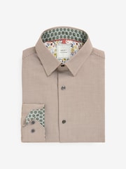 Neutral Brown Slim Fit Textured Trimmed Single Cuff Shirt - Image 7 of 9