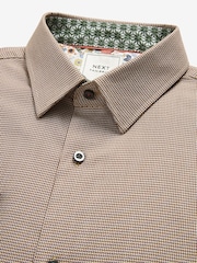 Neutral Brown Slim Fit Textured Trimmed Single Cuff Shirt - Image 8 of 9