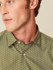 Green Geometric Easy Care Printed Trimmed Shirt - Image 1 of 8