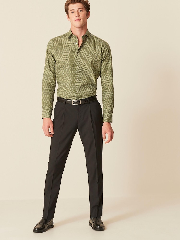 Green Geometric Easy Care Printed Trimmed Shirt - Image 2 of 8