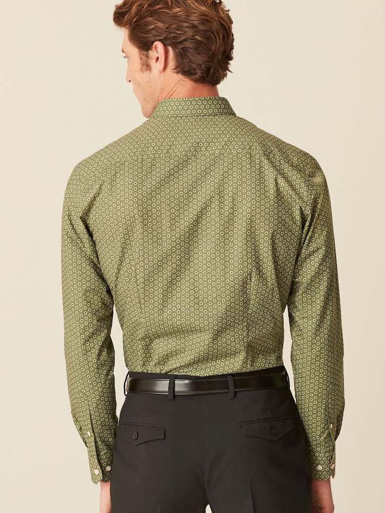 Green Geometric Easy Care Printed Trimmed Shirt - Image 3 of 8