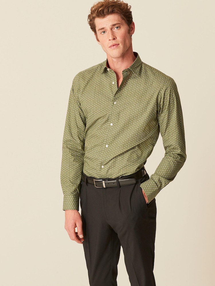 Green Geometric Easy Care Printed Trimmed Shirt - Image 4 of 8