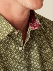 Green Geometric Easy Care Printed Trimmed Shirt - Image 5 of 8