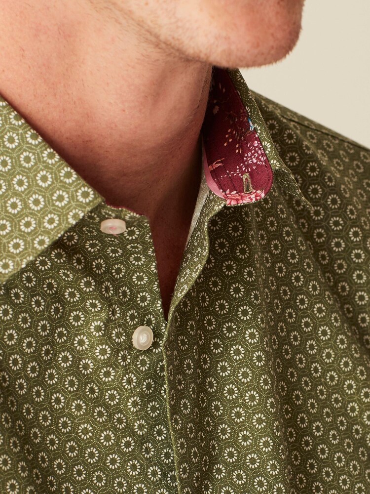 Green Geometric Easy Care Printed Trimmed Shirt - Image 5 of 8