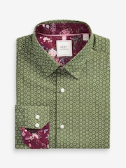 Green Geometric Easy Care Printed Trimmed Shirt - Image 7 of 8
