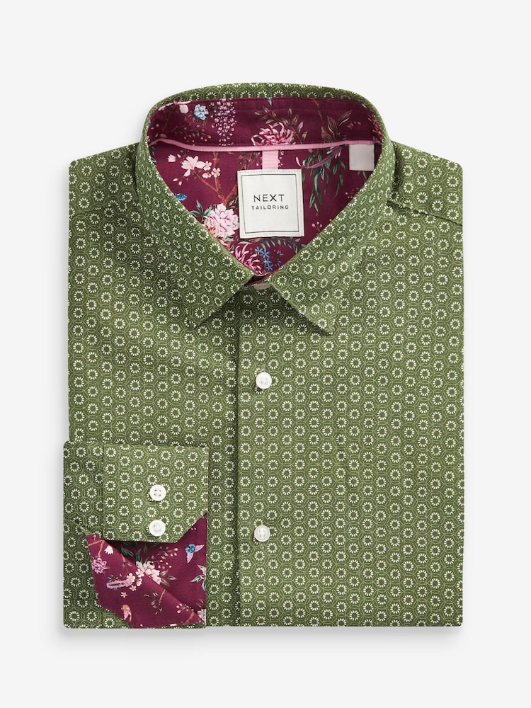 Green Geometric Easy Care Printed Trimmed Shirt - Image 7 of 8