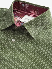 Green Geometric Easy Care Printed Trimmed Shirt - Image 8 of 8