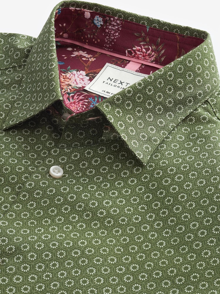 Green Geometric Easy Care Printed Trimmed Shirt - Image 8 of 8