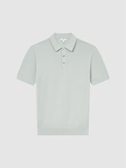 Reiss Soft Sage Bennie Press Stud Textured Polo Shirt - Image 2 of 5