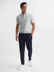 Reiss Soft Sage Bennie Press Stud Textured Polo Shirt - Image 3 of 5