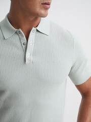 Reiss Soft Sage Bennie Press Stud Textured Polo Shirt - Image 4 of 5