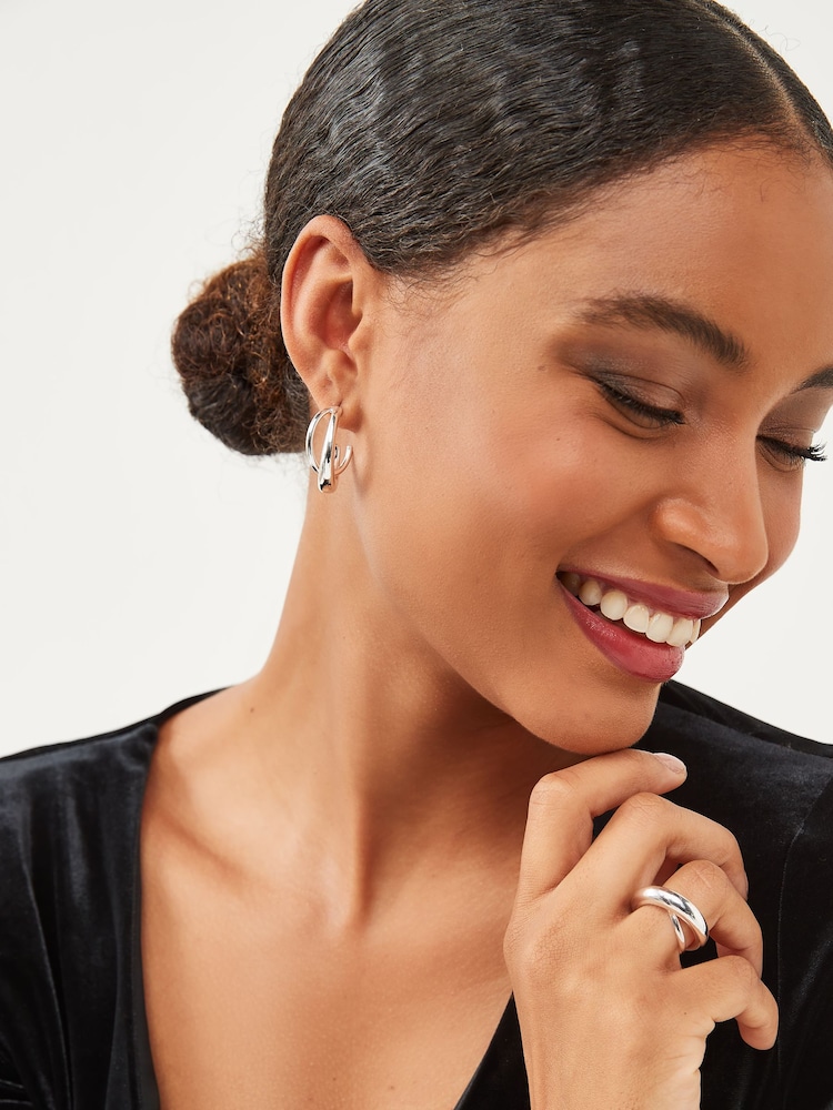 Silver Tone Crossover Hoop Earrings - Image 2 of 3