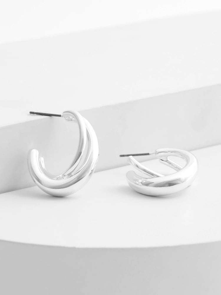 Silver Tone Crossover Hoop Earrings - Image 3 of 3