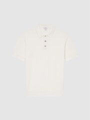 Reiss White Bennie Press Stud Textured Polo Shirt - Image 2 of 5