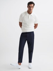 Reiss White Bennie Press Stud Textured Polo Shirt - Image 3 of 5