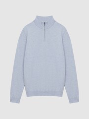 Reiss Sky Blue Melange Bond Half Zip Funnel Neck Cotton Jumper - Image 2 of 5