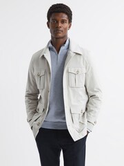 Reiss Sky Blue Melange Bond Half Zip Funnel Neck Cotton Jumper - Image 3 of 5