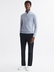 Reiss Sky Blue Melange Bond Half Zip Funnel Neck Cotton Jumper - Image 4 of 5
