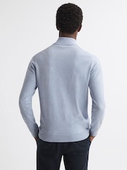 Reiss Sky Blue Melange Bond Half Zip Funnel Neck Cotton Jumper - Image 5 of 5