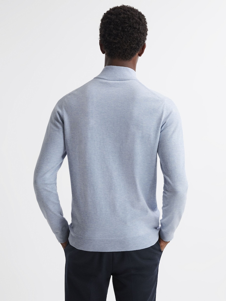 Reiss Sky Blue Melange Bond Half Zip Funnel Neck Cotton Jumper - Image 5 of 5