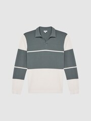 Reiss Dark Sage/White Tokyo Slim Fit Colourblock Open Collar Shirt - Image 2 of 7