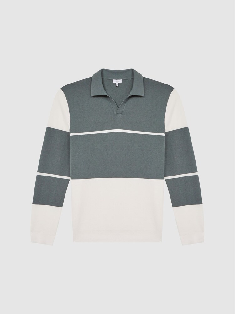 Reiss Dark Sage/White Tokyo Slim Fit Colourblock Open Collar Shirt - Image 2 of 7