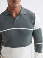 Reiss Dark Sage/White Tokyo Slim Fit Colourblock Open Collar Shirt - Image 4 of 7